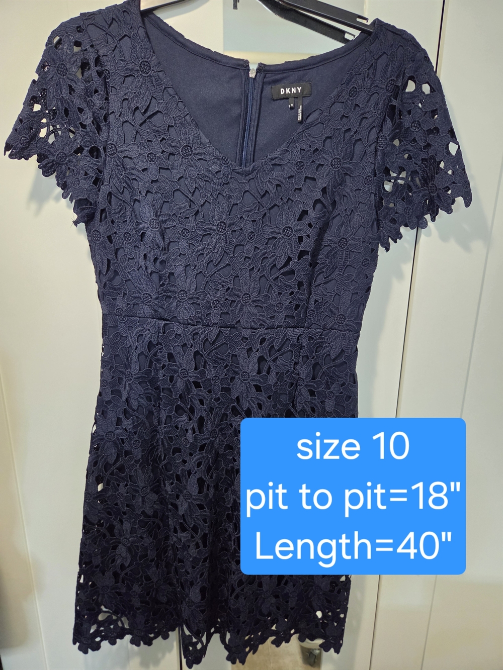 DKNY Navy Floral Lace V‑Neck Dress - Picture 13 of 14
